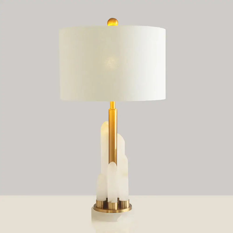Modern white alabaster drum table lighting – bedroom bedside lamp