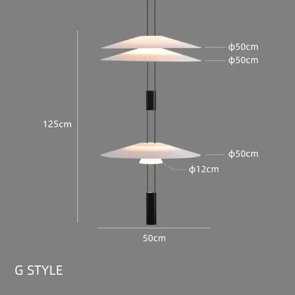 Modern white and black circular pendant light dining room tiered design