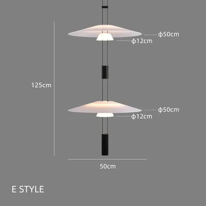 Modern white and black circular pendant light dining room tiered design