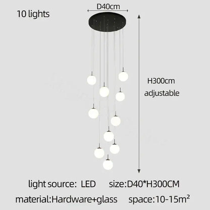 Modern white and black cream glass ball chandelier for staircase