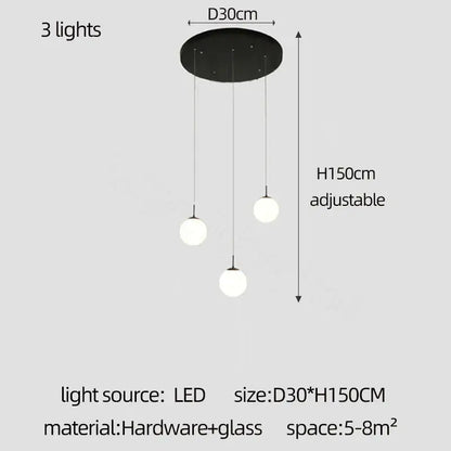 Modern white and black cream glass ball chandelier for staircase