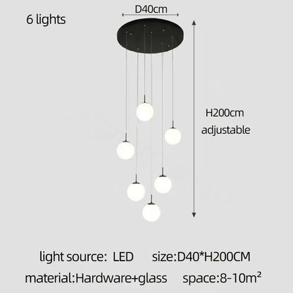 Modern white and black cream glass ball chandelier for staircase