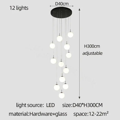 Modern white and black cream glass ball chandelier for staircase