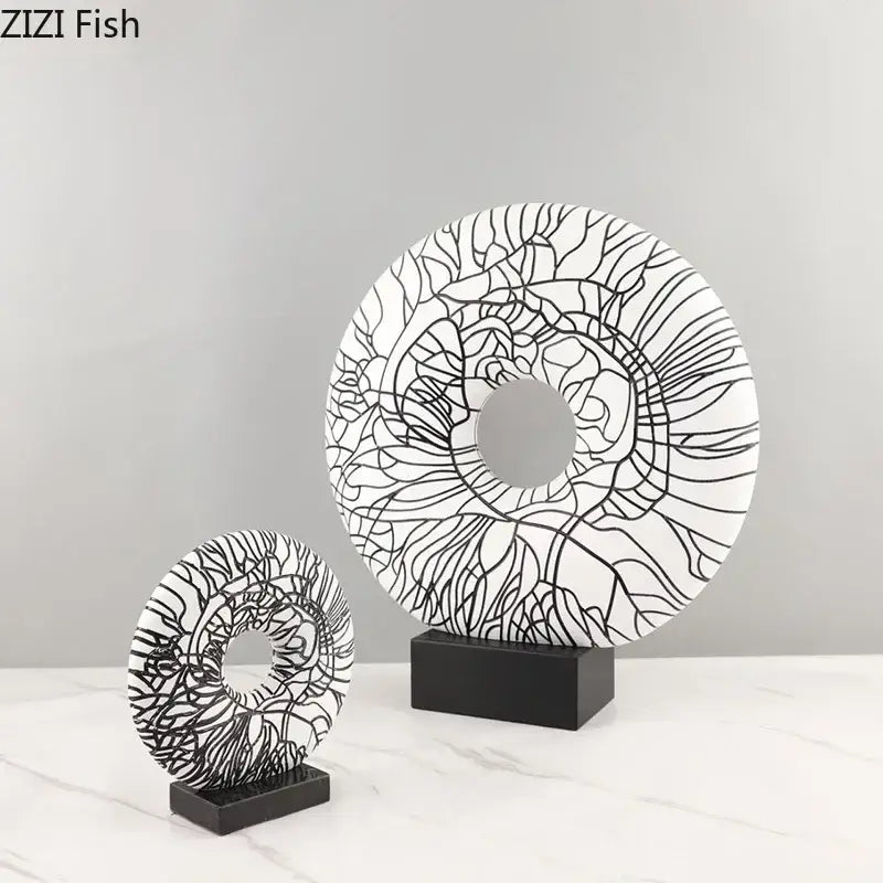 Modern white and black floral circle ornament living room