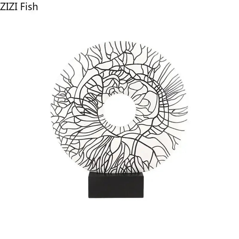 Modern white and black floral circle ornament living room