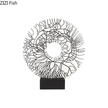 Modern white and black floral circle ornament living room