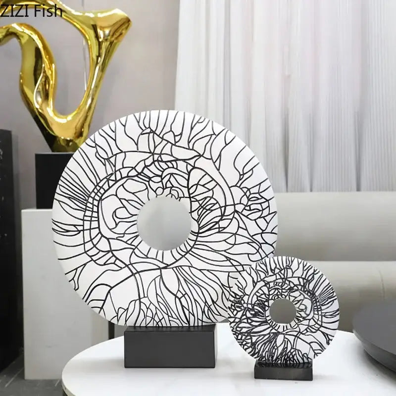 Modern white and black floral circle ornament living room