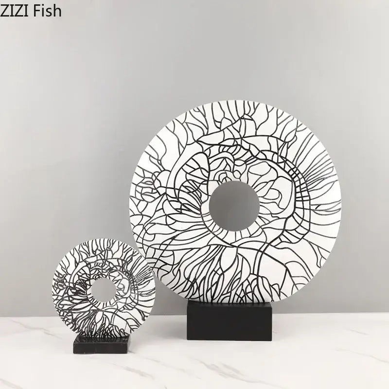 Modern white and black floral circle ornament living room