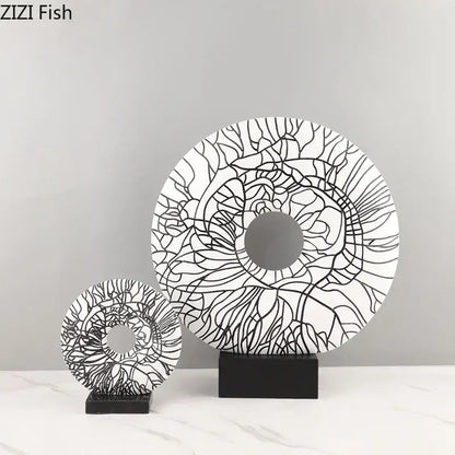 Modern white and black floral circle ornament living room