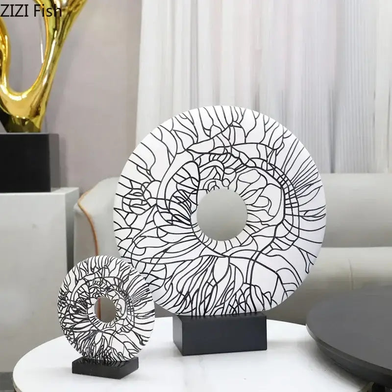 Modern white and black floral circle ornament living room