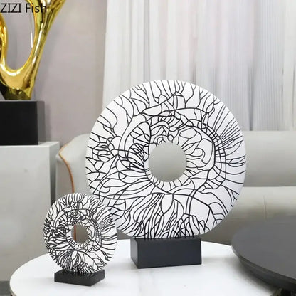 Modern white and black floral circle ornament living room