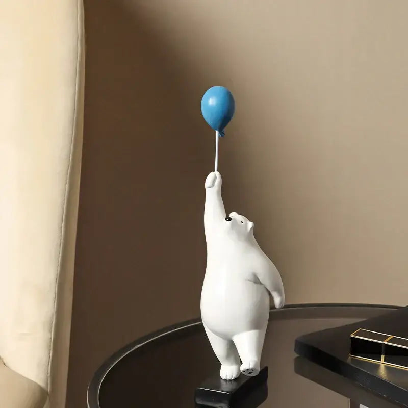 Modern white and blue flying bear balloon living room figurine