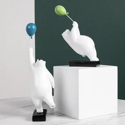 Modern white and blue flying bear balloon living room figurine