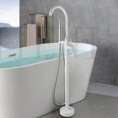 Modern white and chrome bathtub faucet set – bathroom floor mount