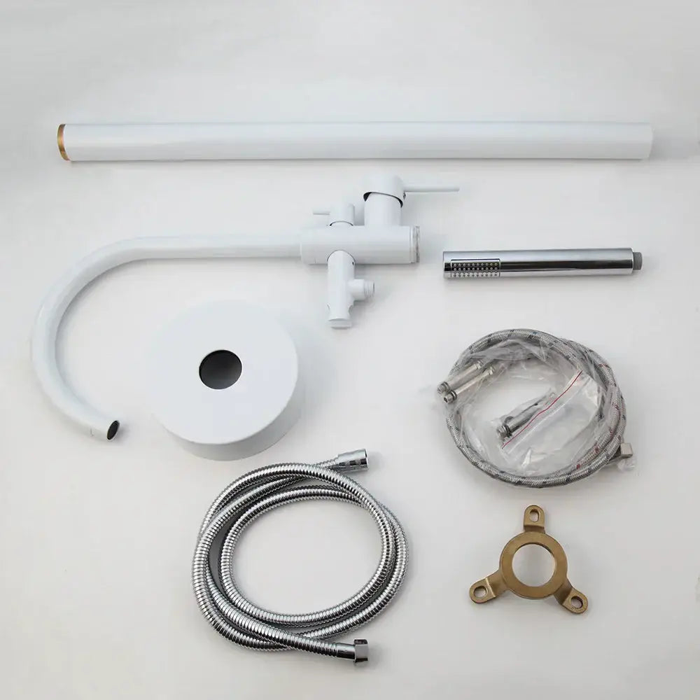 Modern white and chrome bathtub faucet set – bathroom floor mount