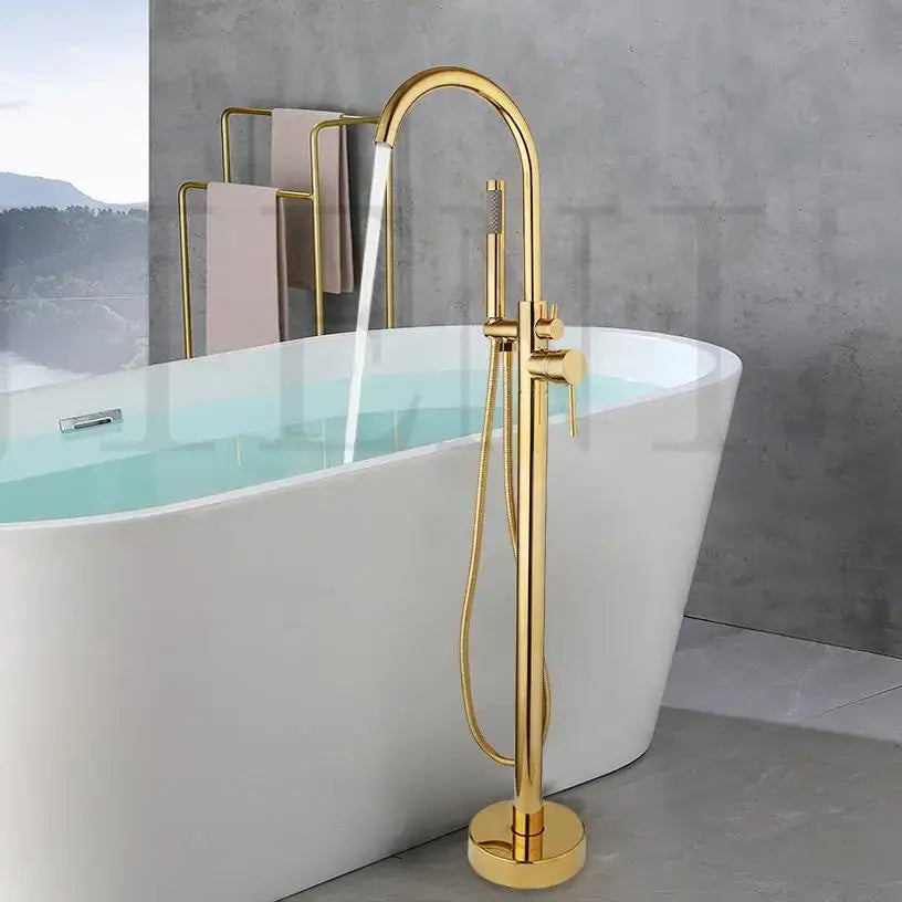 Modern white and chrome bathtub faucet set – bathroom floor mount