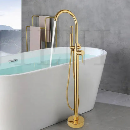 Modern white and chrome bathtub faucet set – bathroom floor mount