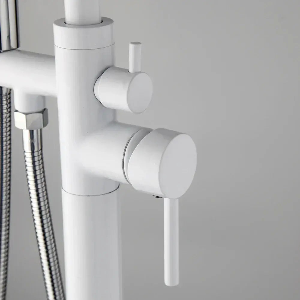 Modern white and chrome bathtub faucet set – bathroom floor mount