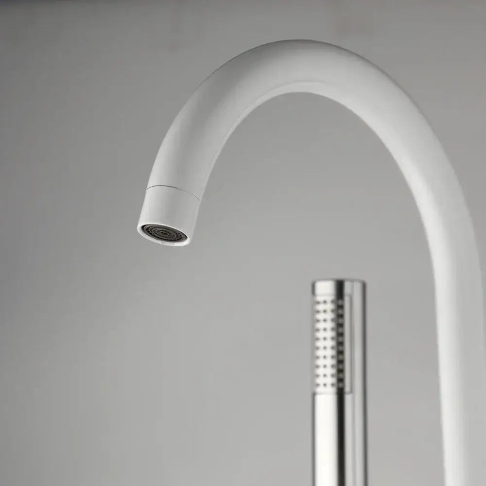 Modern white and chrome bathtub faucet set – bathroom floor mount