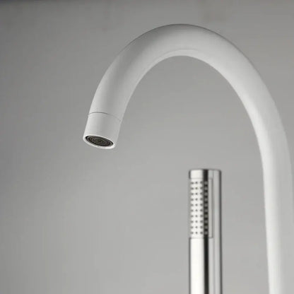 Modern white and chrome bathtub faucet set – bathroom floor mount