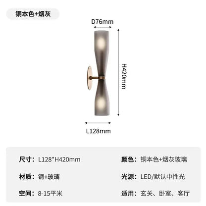 Modern white and copper wall lamp bedroom frosted glass sconce