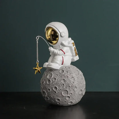 Modern white and electroplated golden astronaut figurines living room decor