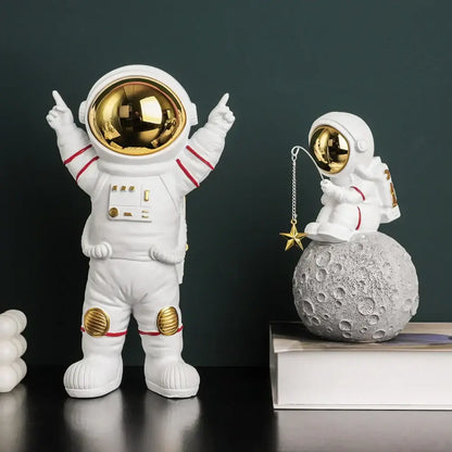 Modern white and electroplated golden astronaut figurines living room decor