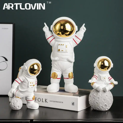 Modern white and electroplated golden astronaut figurines living room decor