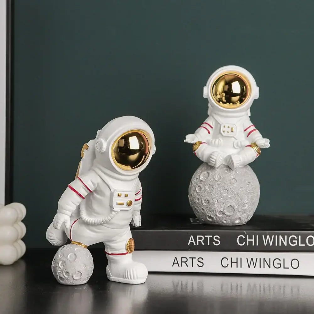 Modern white and electroplated golden astronaut figurines living room decor