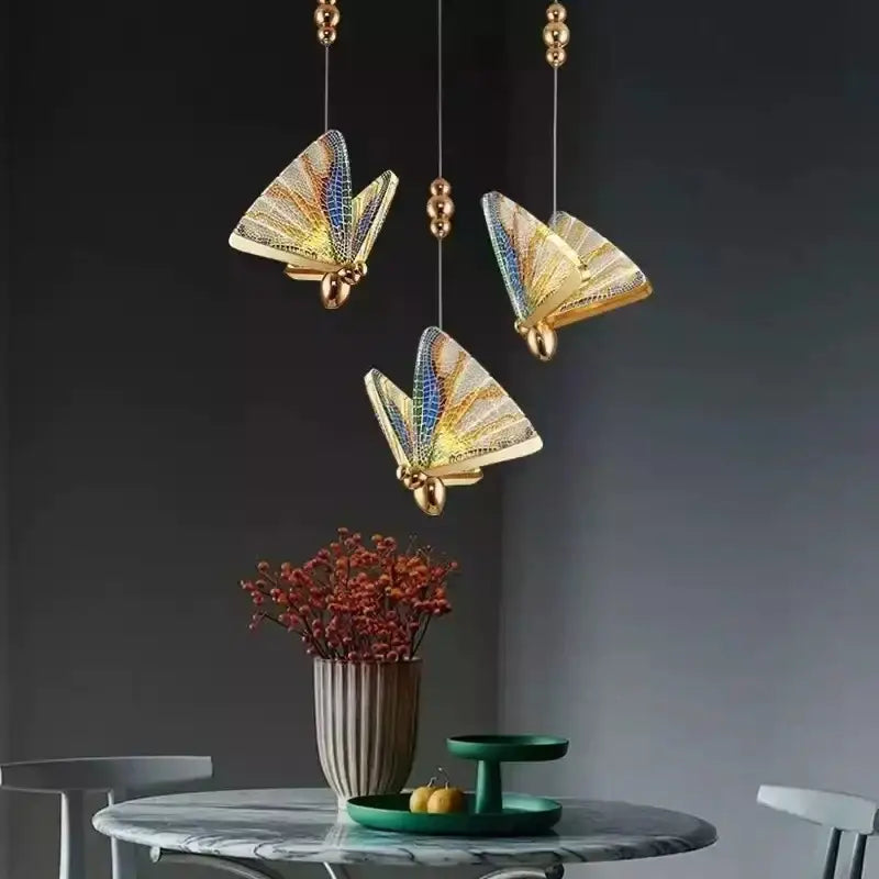 Modern white and gold butterfly pendant lights bedroom decor