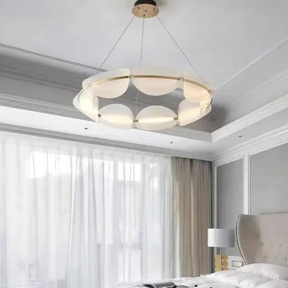 Modern white and gold circular led pendant light for living room