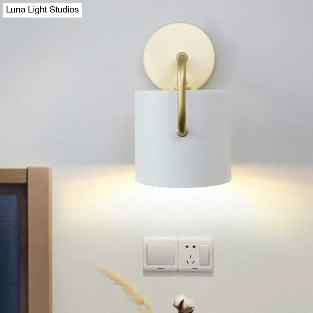 Modern white and gold cylinder wall lamp bedroom sconce light fixture