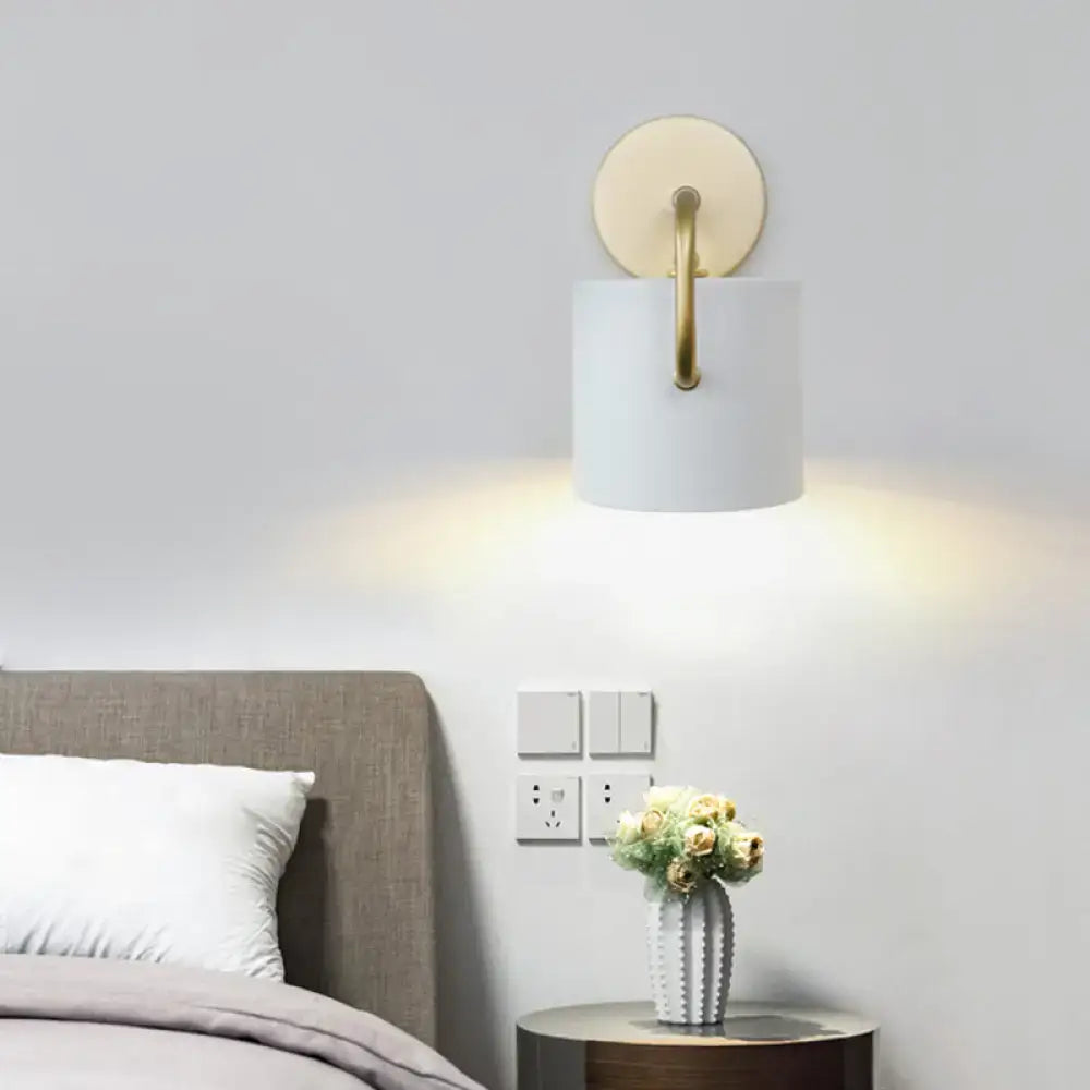 Modern white and gold cylinder wall lamp bedroom sconce light fixture