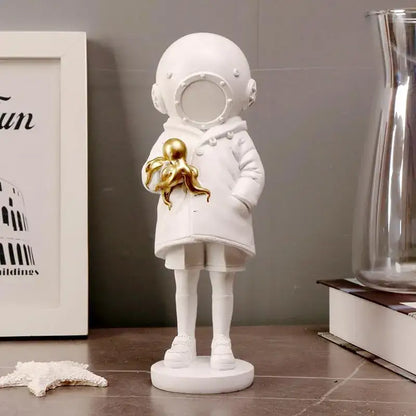 Modern white and gold deepsea diver sculpture living room decor