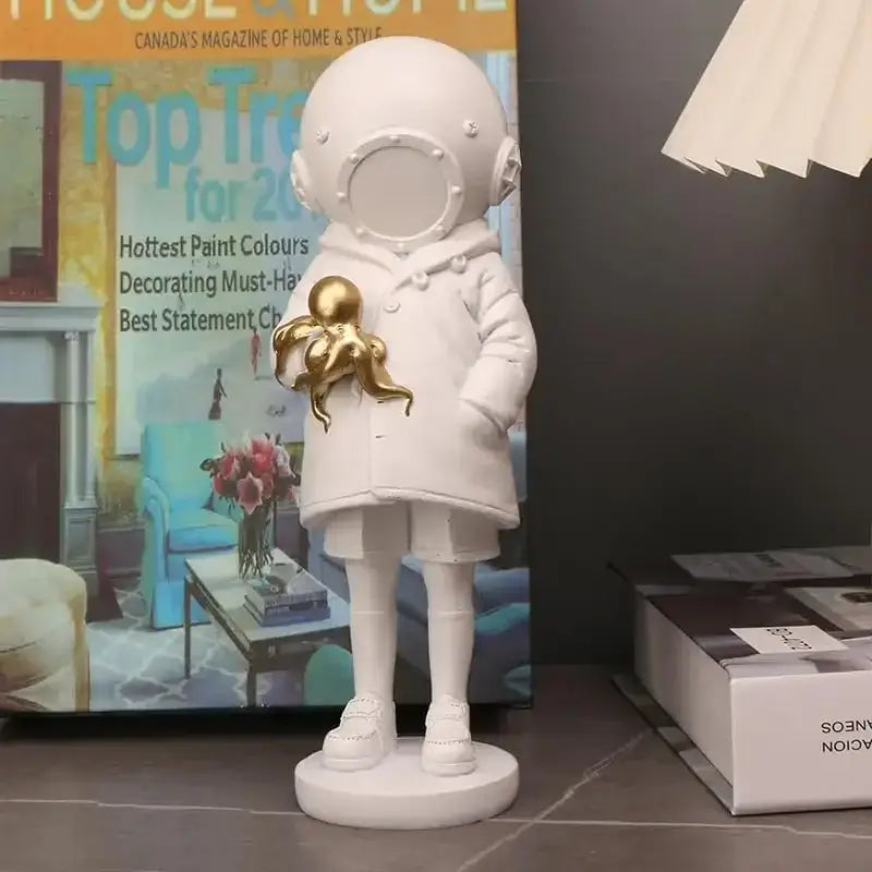 Modern white and gold deepsea diver sculpture living room decor