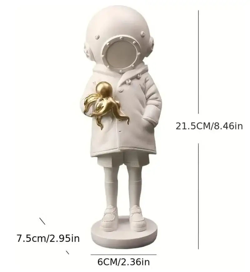 Modern white and gold deepsea diver sculpture living room decor