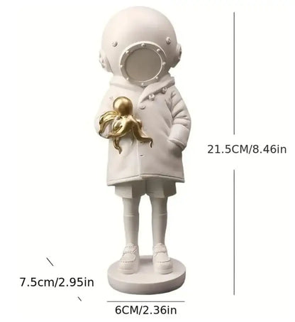 Modern white and gold deepsea diver sculpture living room decor