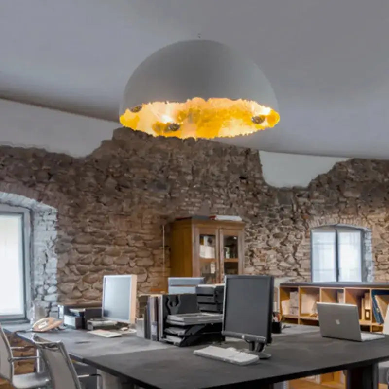 Modern white and gold eggshell acrylic resin sphere pendant light dining room