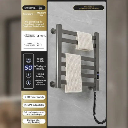 Modern white and gold electric towel radiator – bathroom storage shelf