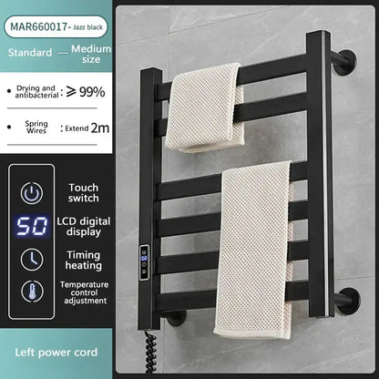 Modern white and gold electric towel radiator – bathroom storage shelf