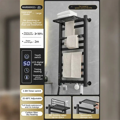 Modern white and gold electric towel radiator – bathroom storage shelf