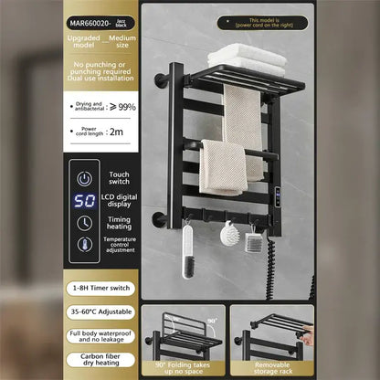 Modern white and gold electric towel radiator – bathroom storage shelf