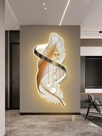 Modern white and gold feather led wall lamp bedroom sculpture