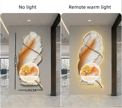 Modern white and gold feather led wall lamp bedroom sculpture