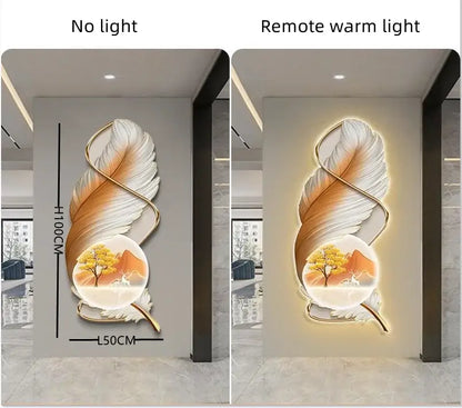 Modern white and gold feather led wall lamp bedroom sculpture