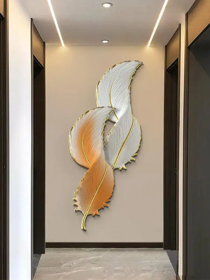 Modern white and gold feather led wall lamp bedroom sculpture