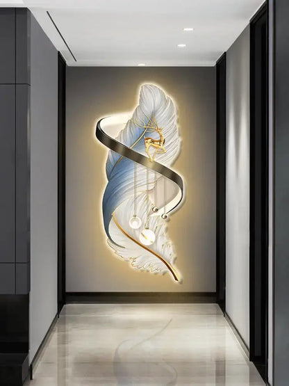 Modern white and gold feather led wall lamp bedroom sculpture
