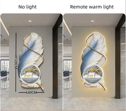 Modern white and gold feather led wall lamp bedroom sculpture