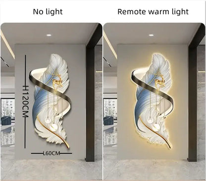 Modern white and gold feather led wall lamp bedroom sculpture