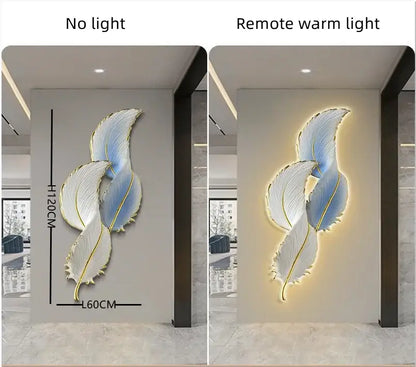 Modern white and gold feather led wall lamp bedroom sculpture